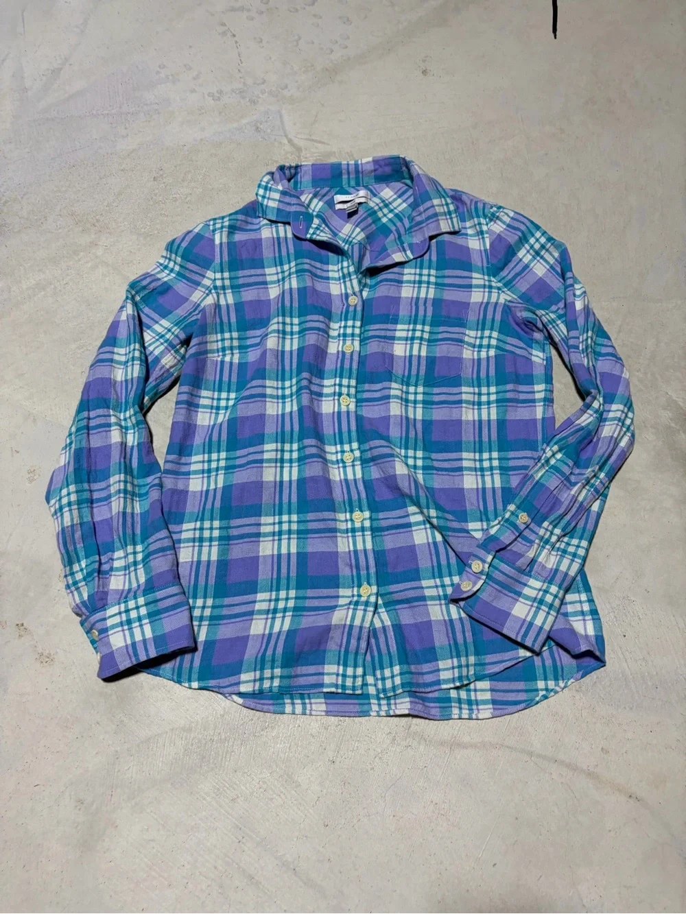 J. Crew boy style Plaid Button-Up Long-Sleeve Shirt in Purple & Blue 4
